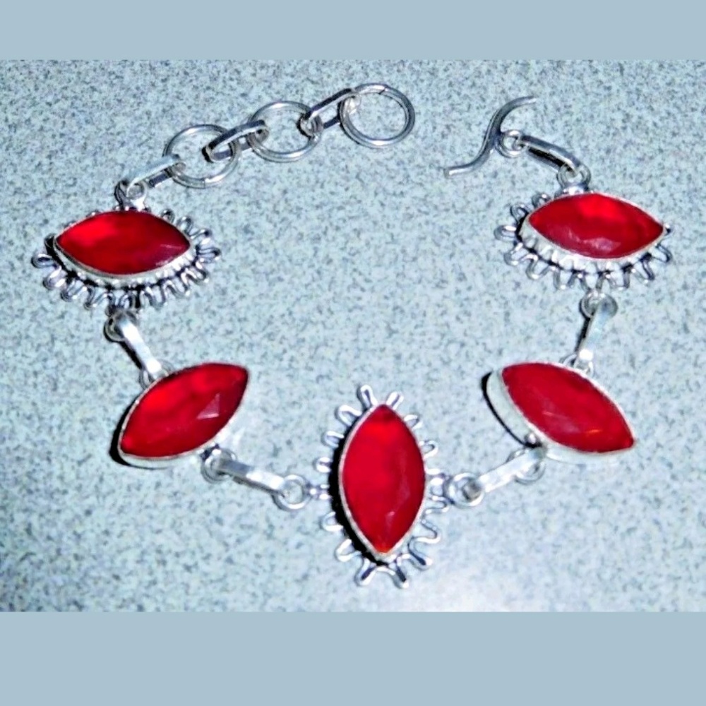 Ruby Faceted 925 Silver Bracelet